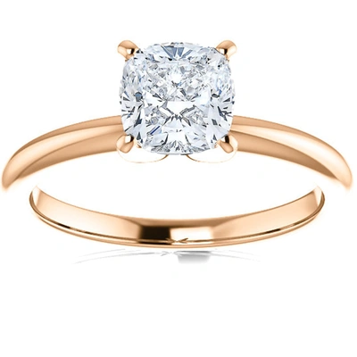 Pompeii3 1 Ct Cushion Diamond Engagement Ring 14k Rose Gold Lab Grown Igi (d/vs1) In Blue