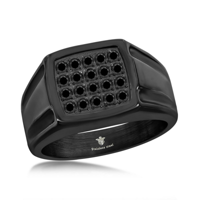 BLACKJACK STAINLESS STEEL BLACK CZ SQUARE RING - BLACK PLATED