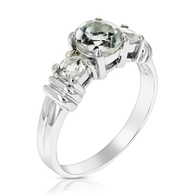Vir Jewels 1.70 Cttw 3 Stone Green Amethyst Ring In .925 Sterling Silver With Rhodium Round In White