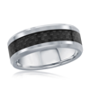 Blackjack Silver Tungsten Ring W/ Black Carbon Fiber In Silver