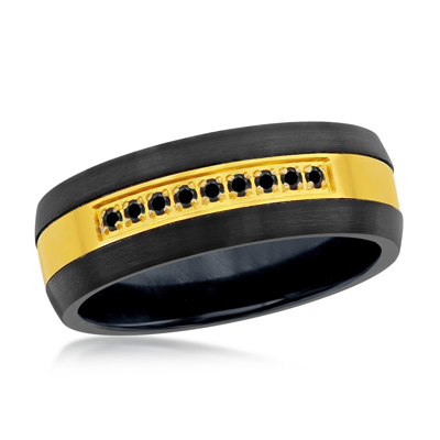 Blackjack Black & Gold W/ Black Cz Tungsten Ring