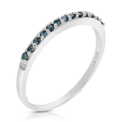 Vir Jewels 1/6 Cttw Blue Diamond Ring Wedding Band .925 Sterling Silver Prong Set Round