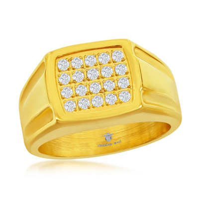 Blackjack Stainless Steel Gold Square Cz Ring In Yellow