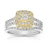 VIR JEWELS 1 CTTW DIAMOND WEDDING BRIDAL RING SET 14K TWO TONE GOLD CUSHION HALO ENGAGEMENT