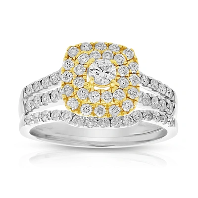 Vir Jewels 1 Cttw Diamond Wedding Bridal Ring Set 14k Two Tone Gold Cushion Halo Engagement In Silver