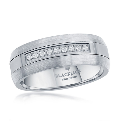 Blackjack Brushed & Polished Half Cz 8mm Tungsten Ring In Silver
