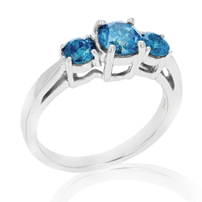 Vir Jewels 1.50 Cttw 3 Stone Blue Diamond Engagement Ring In 14k White Gold Round