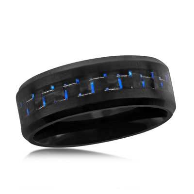 Blackjack Stainless Steel Black And Blue Carbon Fiber Ring