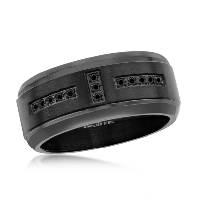 Blackjack Stainless Steel Black Cz Band Ring In Silver