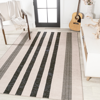 Jonathan Y Vichy Geometric Striped Machine-washable Black/ivory Area Rug In Beige