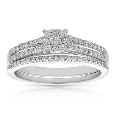 Vir Jewels 7/8 Cttw Diamond Halo Cluster Wedding Engagement Ring Set 14k White Gold Bridal
