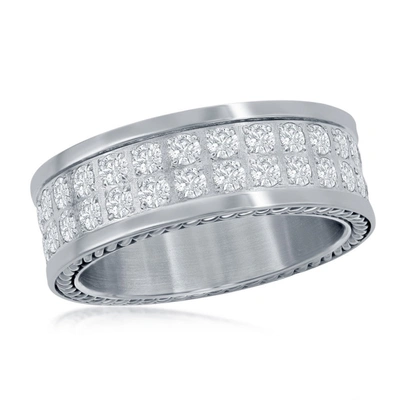Blackjack Stainless Steel Double Row Cz Polished Eternity Band In Silver