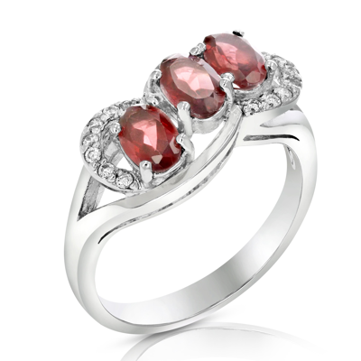 Vir Jewels 1.20 Cttw 3 Stone Garnet Ring .925 Sterling Silver With Rhodium Oval 6x4 Mm In White
