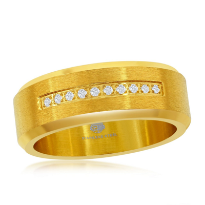 Blackjack Stainless Steel Cz Stripe Ring - Gold Plated In Yellow