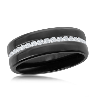 Blackjack Stainless Steel Black Eternity Band W/cz In Silver