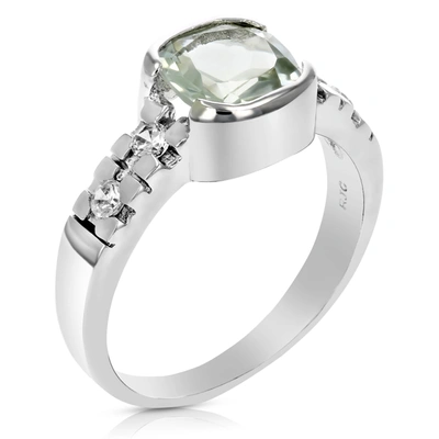 Vir Jewels 1.90 Cttw Cushion Cut Green Amethyst Ring .925 Sterling Silver With Rhodium 6 Mm In White