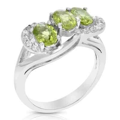 Vir Jewels 1.15 Cttw 3 Stone Peridot Ring In .925 Sterling Silver Rhodium Oval Shape 6x4 Mm