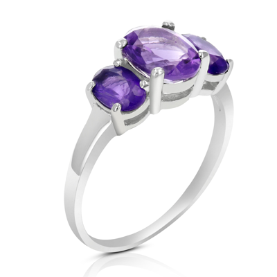 Vir Jewels 2.40 Cttw 3 Stone Purple Amethyst Ring Oval .925 Sterling Silver With Rhodium