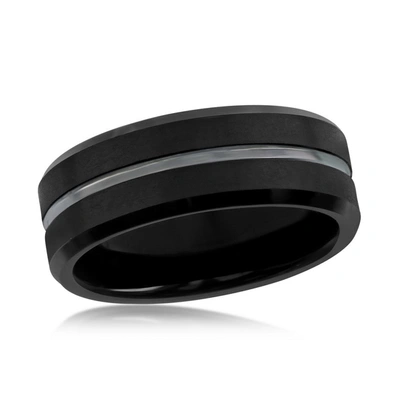 Blackjack Mens Matte Polished Black Tungsten Ring