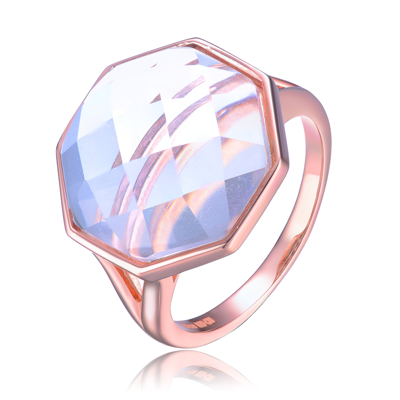 Genevive Sterling Silver Rose Gold Plated White Quarz Cubic Zirconia Cocktail Ring In Pink