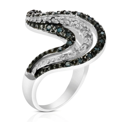 Vir Jewels 0.60 Cttw Blue And White Diamond Wave Ring .925 Sterling Silver With Rhodium