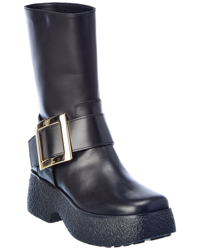 Roger Vivier Viv 'rangers Platform Biker Boots In Black Leather In Nero