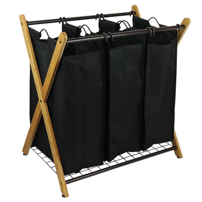 Oceanstar X-frame Bamboo 3-bag Laundry Sorter, Bronze In Black