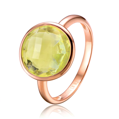 Genevive Sterling Silver Rose Gold Plated Light Green Cubic Zirconia Coctail Ring