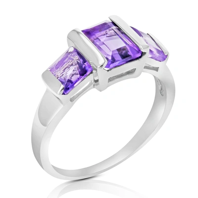 Vir Jewels 1 Cttw 3 Stone Purple Amethyst Ring .925 Sterling Silver With Rhodium Emerald