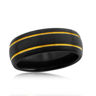 Blackjack Black And Gold Double Stripe Tungsten Ring