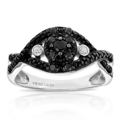 Vir Jewels 1/5 Cttw Black Diamond And Cz Engagement Ring .925 Sterling Silver With Rhodium