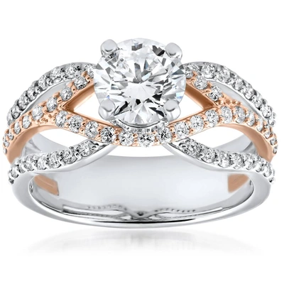 Pompeii3 1 3/4ct Diamond Multi Row 1ct Center Engagement Ring 14k Rose Gold Enhanced In White