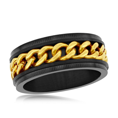 Blackjack Stainless Steel Gold Curb Link Ring - Black Plated