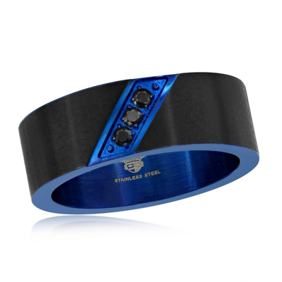 Blackjack Stainless Steel Black And Blue Cz Ring