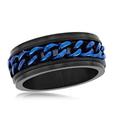 Blackjack Stainless Steel Black W/ Blue Cuban Link Ring