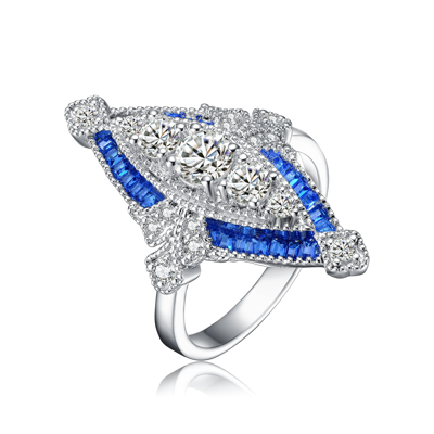 Genevive Sterling Silver Sapphire Cubic Zirconia Modern Ring In Blue