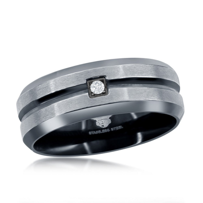 Blackjack Stainless Steel Black And Silver Cz Ring