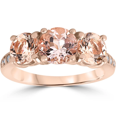 Pompeii3 3 1/4 Ct Morganite & Diamond 3-stone Ring 14k Rose Gold In Beige