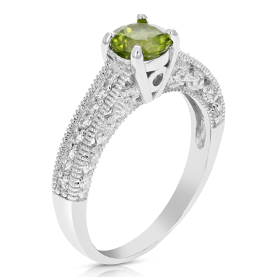 Vir Jewels 3/4 Cttw Peridot Ring .925 Sterling Silver With Rhodium Plating Round Shape 6 Mm In White