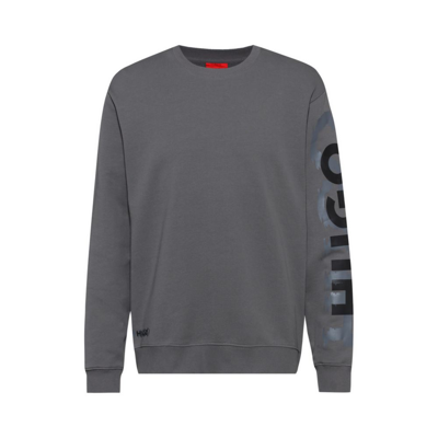 Hugo Cotton-terry Sweatshirt With Cyber-shadow Logo In Light Grey