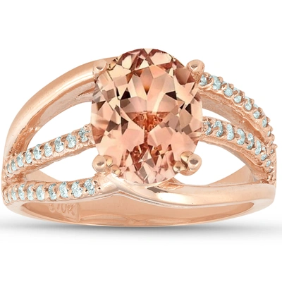 Pompeii3 3 Ct Tw Large Oval Peach Morganite & Diamond Ring 10k Rose Gold In Beige