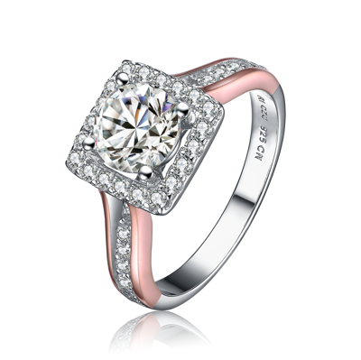 Genevive Sterling Silver Rose Gold Plated Cubic Zirconia Pave Engagement Ring In Pink
