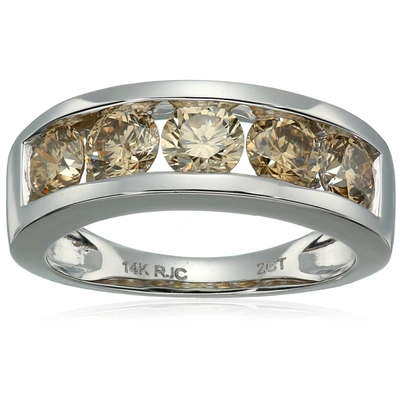 Vir Jewels 2 Cttw 5 Stones Champagne Diamond Wedding Band 14k White Gold Channel I1-i2 In Silver