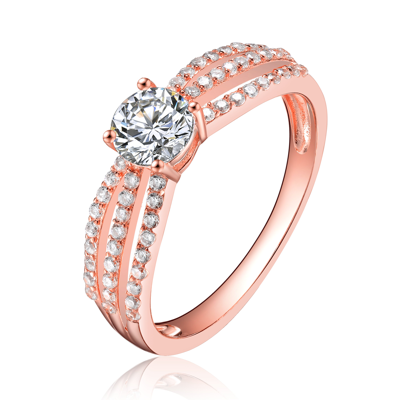 Genevive Sterling Silver Rose Gold Plated Cubic Zirconia Modern Ring In Pink