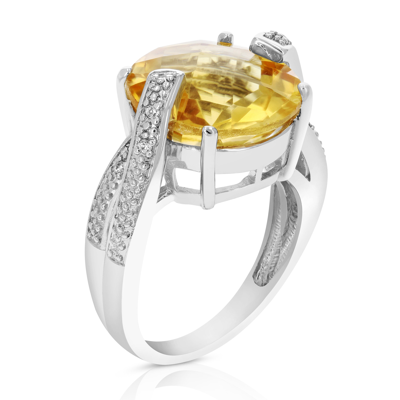 Vir Jewels 5.90 Cttw Citrine Ring In Brass With Rhodium Plating Round Shape 14 Mm November In White