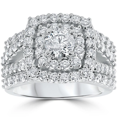 Pompeii3 3ct Lab Grown Diamond Engagement Wedding Cushion Halo Gold Wedding Ring Set Ex3 In Silver
