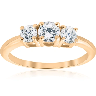 Pompeii3 1ct 3 Stone Diamond Engagement Round Cut Ring 10k Yellow Gold In Blue