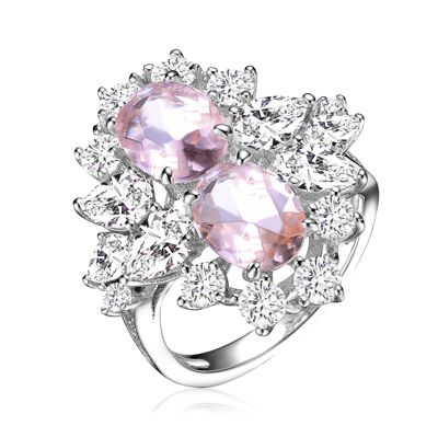 Genevive Sterling Silver Morganite Cubic Zirconia Coctail Ring In Pink