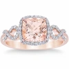 POMPEII3 2 1/2 CT DIAMOND & MORGANITE CUSHION HALO RING 10K ROSE GOLD LAB GROWN