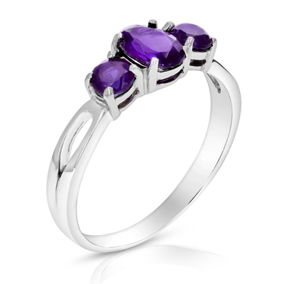 Vir Jewels 1.20 Cttw 3 Stone Purple Amethyst Ring In .925 Sterling Silver Oval And Round